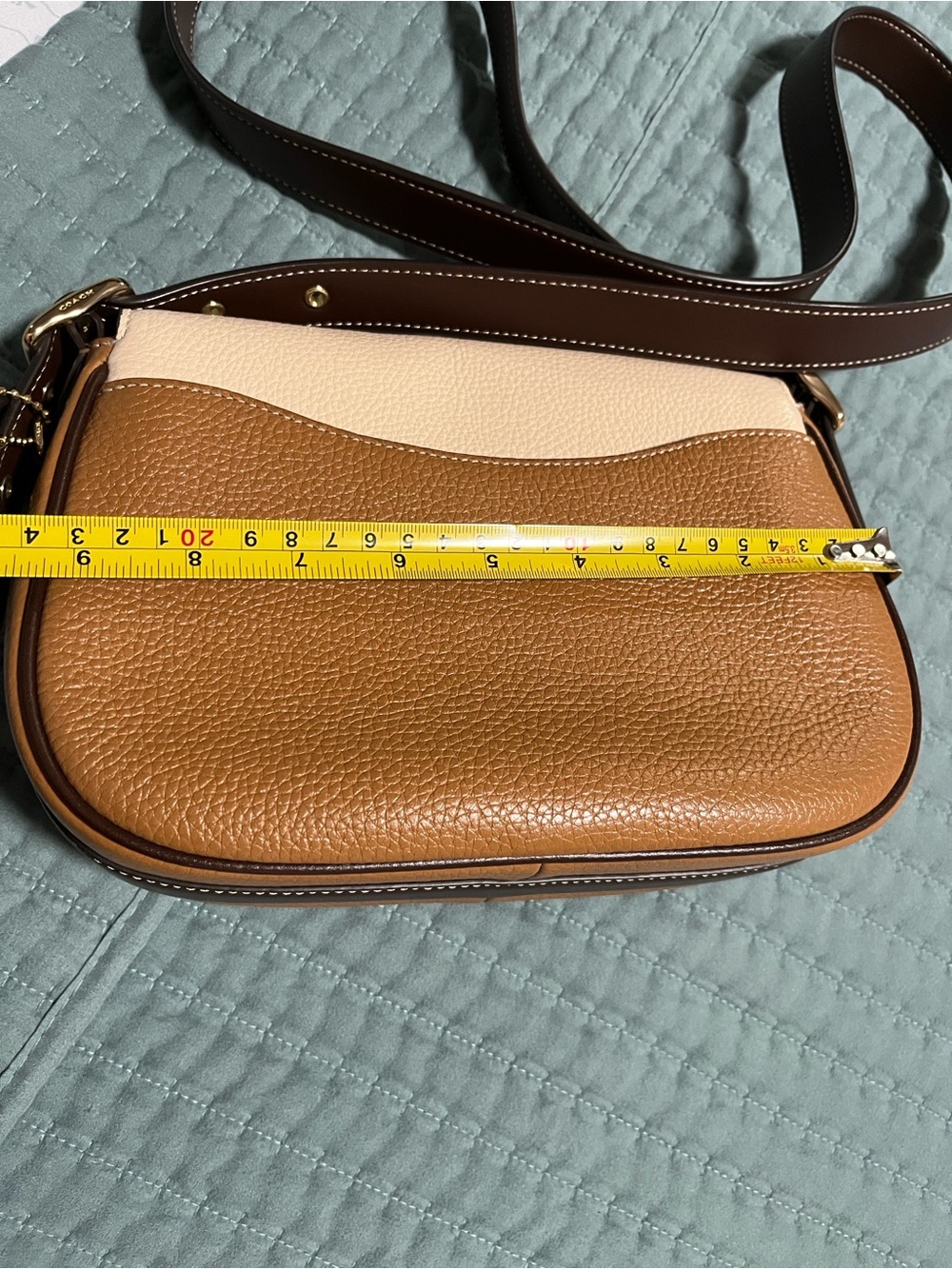 Coach Two-Tone Cream and Tan Suede & Leather Crossbody - Picture 9 of 16